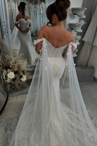 Charming Mermaid Off the Shoulder Lace Long Bridal Dresses AB24103009