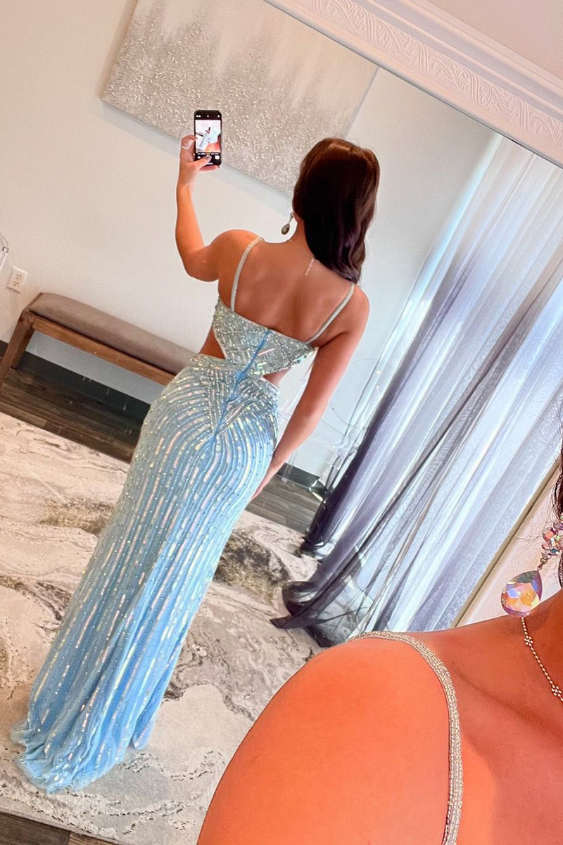 Beading Blue Mermaid Prom Dress with Slit main image 0