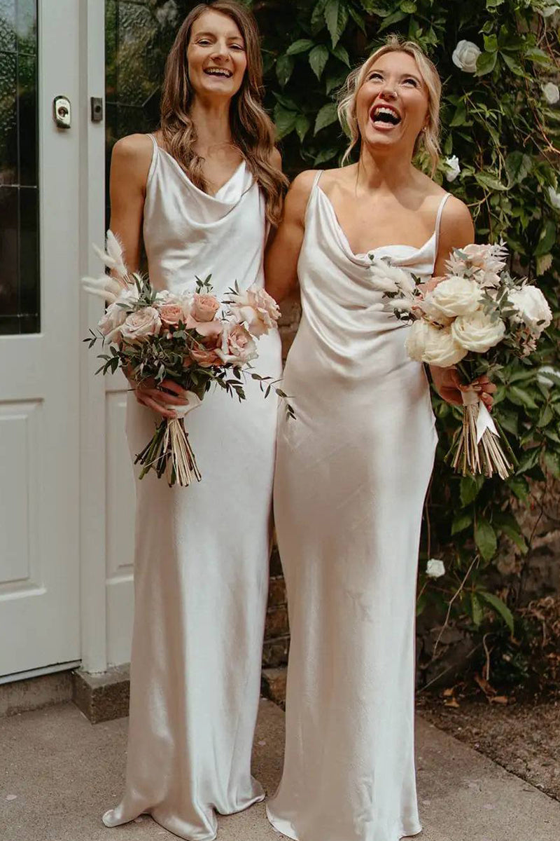 ivory silk bridesmaid dresses Sheath Cowl Neck Satin Long Dress AB24071202 Color:Midnight Shimmer Floral Black and White Dresses A softly sculpted V AquaFlora
