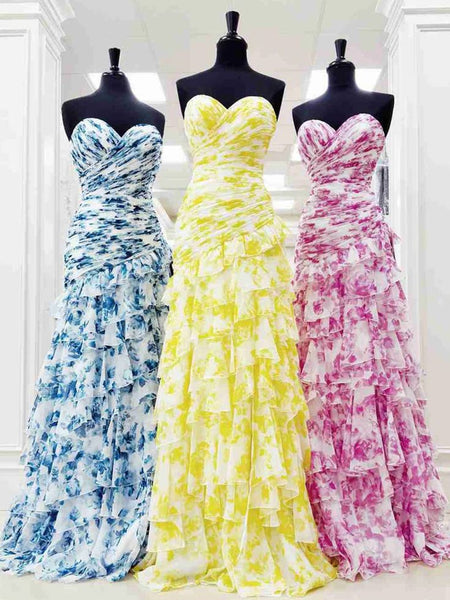 Fairy Sheath Sweetheart Floral Chiffon Tiered Long Prom Dress AB25012502