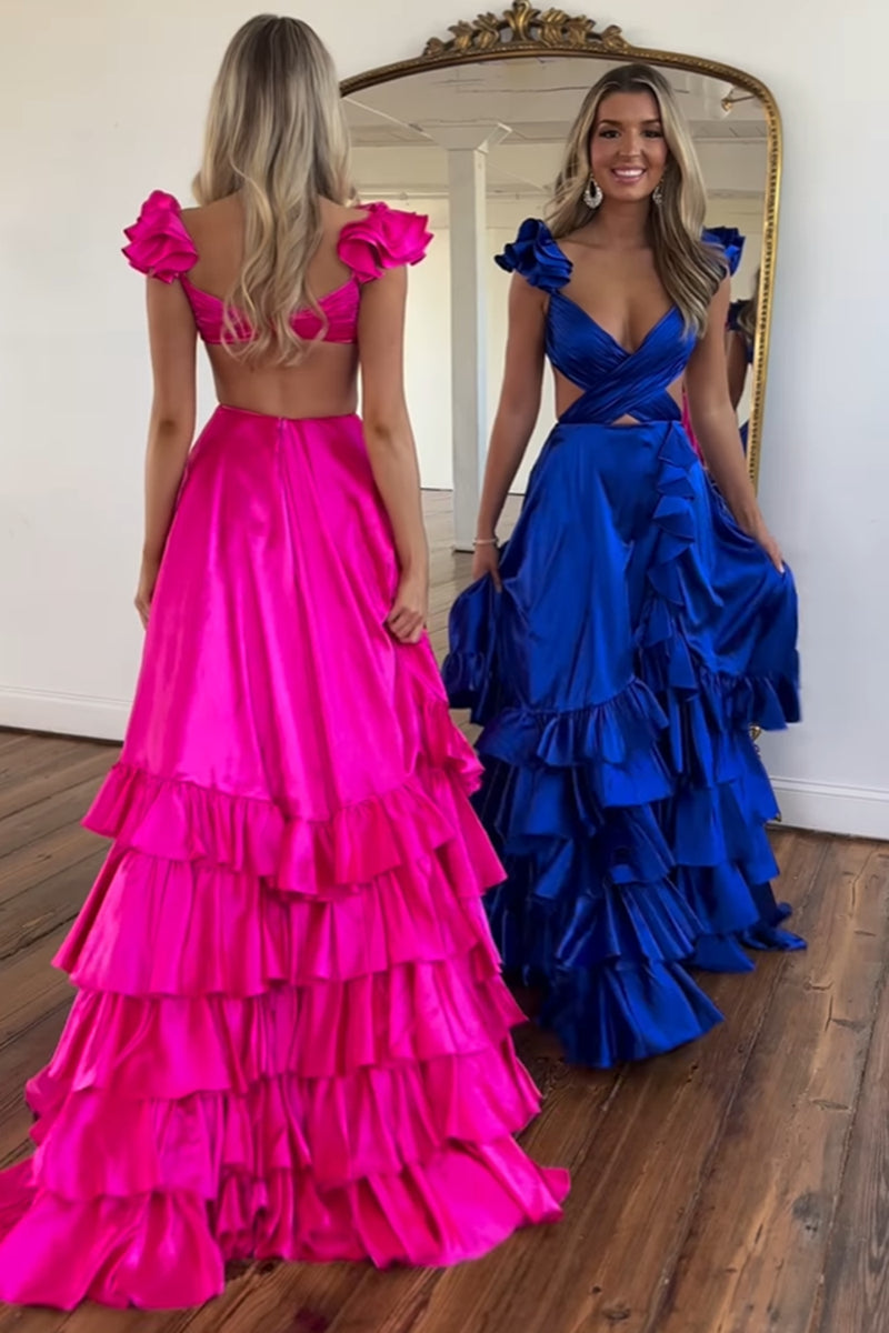Unique Fuchsia Satin Long Prom Dresses, Long Fuchsia Formal Graduation Evening Dresses EP1733