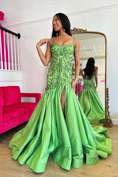Mermaid Sweetheart Light Green Long Prom Dresses with Slit AB25031603