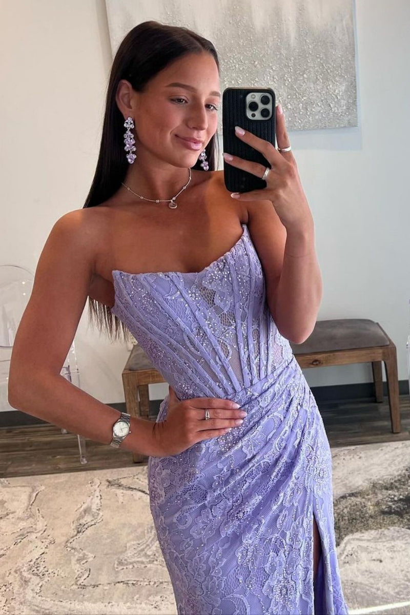 Sequins Mermaid Strapless Sweep Train Prom Dresses LBQ1719 main image 1