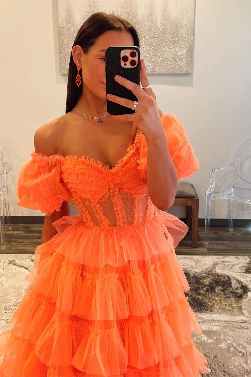 Women's Feather Strapless Prom Dress - Ruffled Long Evening Gown With High Slit | Orange Formal Gown US Size 12 - View #10