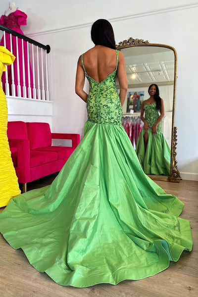 Mermaid Sweetheart Light Green Long Prom Dresses with Slit AB25031603