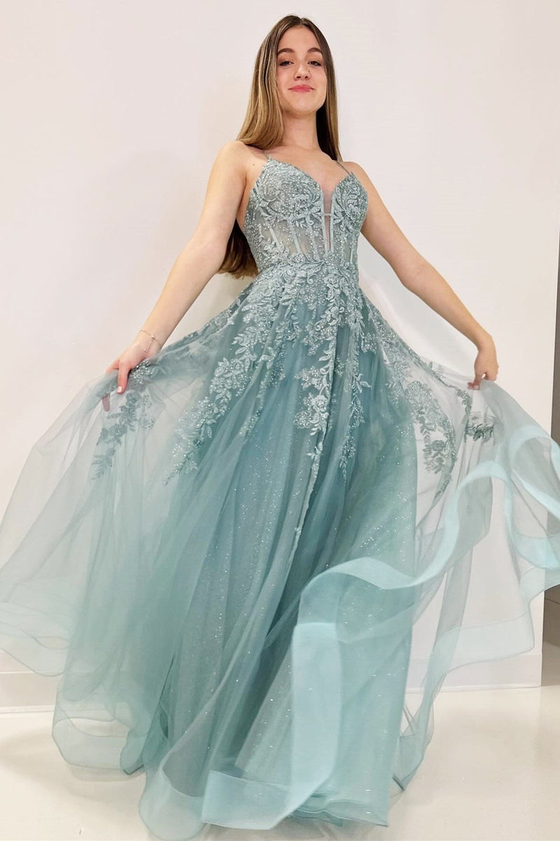 Red A Line Tulle Appliques Prom Dresses LBQ1391 main image 1