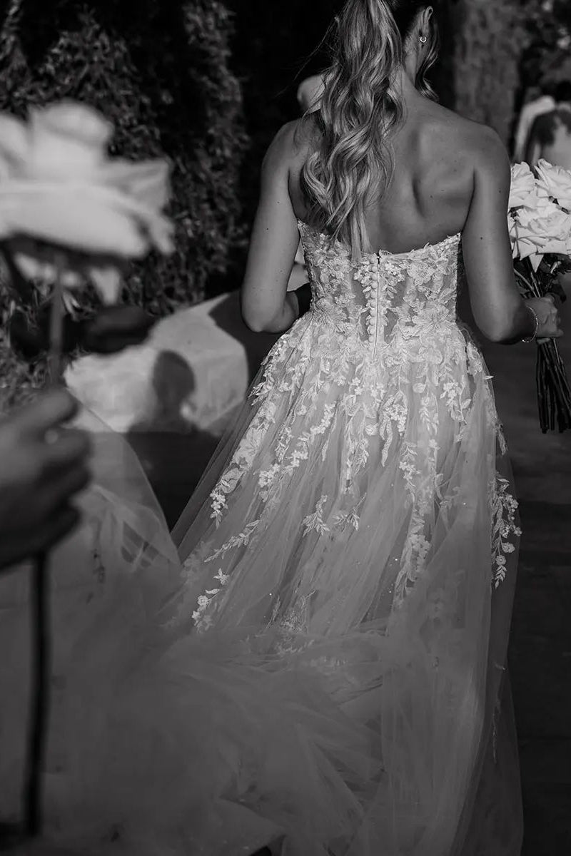 Fairy A Line Light Ivory Off The Shoulder Tulle Applique Long Bridesmaid Dress C3828 main image 1