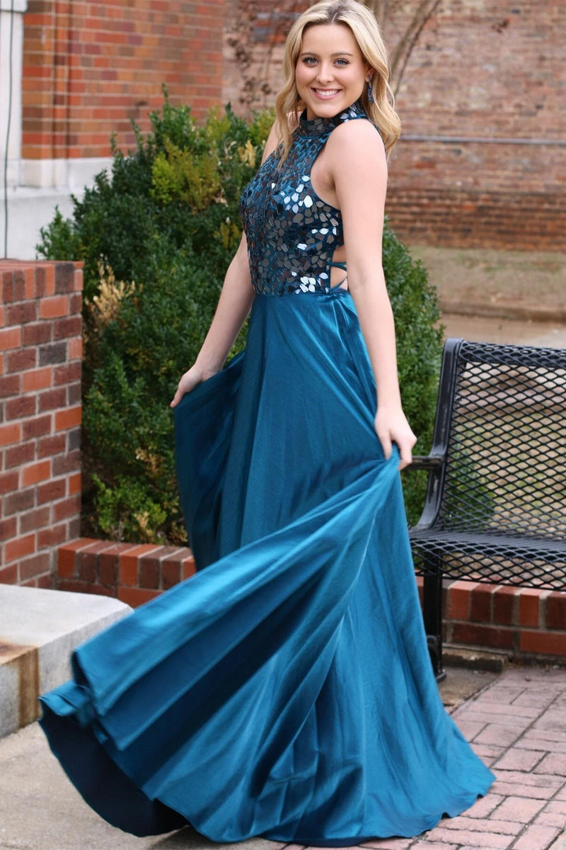 mirror long dress Cute A Line Teal Cut Glass Halter Formal US14 Zadig & Voltaire | high slit and an Color:Smoke