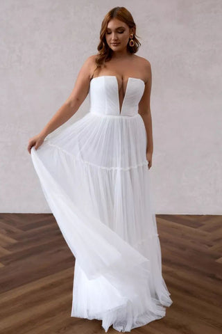Charming A Line V Neck Tulle Wedding Dresses ABWD061822