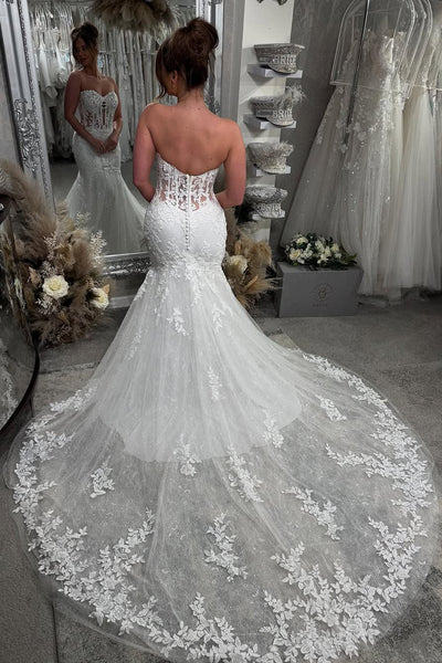 Sweet Mermaid Strapless Lace Long Wedding Dress AB24122816