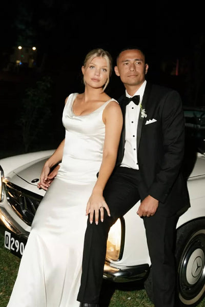 Sheath Square Neck Silk Satin Long Bridal Dresses AB24122814