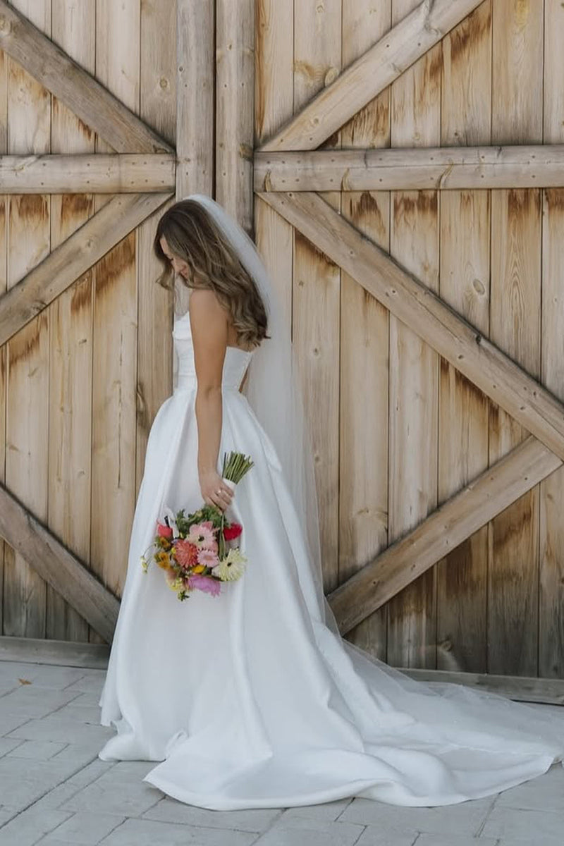 Asymmetrical Backless Long Wedding Dress with Slit main image 0