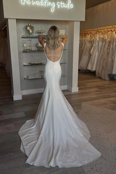 Chic Mermaid Scoop Neck Satin Long Bridal Dresses AB24110601