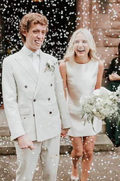 Simple Fashion Round Neck Twill Satin Short Bridal Dresses AB24122816