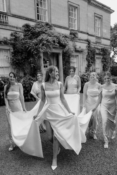 Elegant Ball Gown Square Neck Heavy Satin Long Bridal Dresses AB24110503