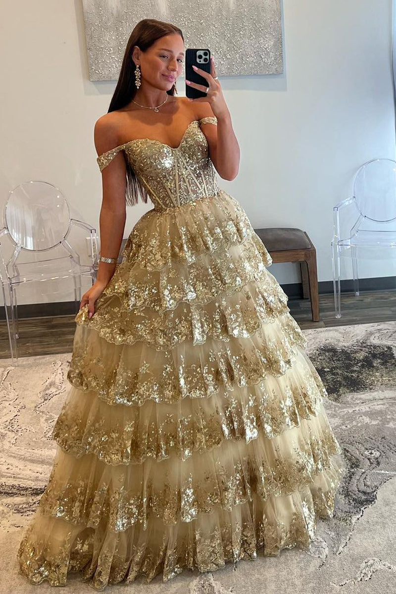 slim fit dress slacks Sparkly A Line Sweetheart Gold Sequins Long Prom Dresses AB101901 –  Anniebride