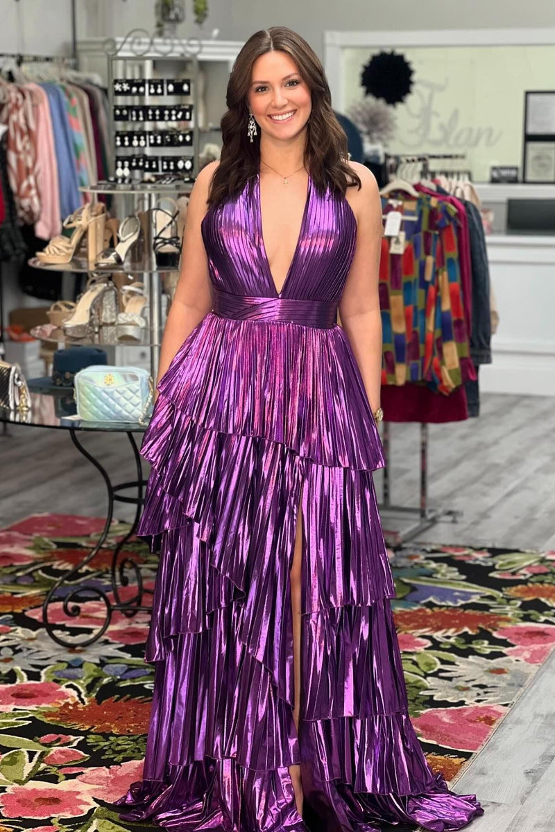 knee length dresses for ladies Clarisse 810725 - Metallic Mermaid Prom Gown 8 / Shimmer Purple main image 0