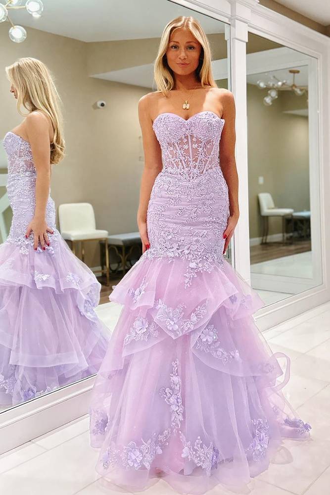 mermaid lavender dress Luxury Rhinestones Lilac Jersey Mermaid Long Train Prom Dress