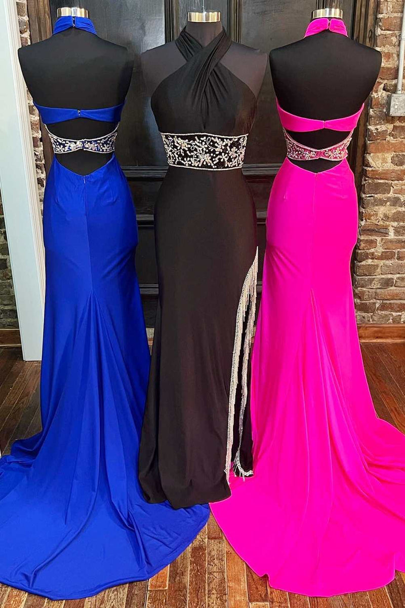 Charming Mermaid Cross-Front Beaded Satin Long Prom Dress – Anniebride