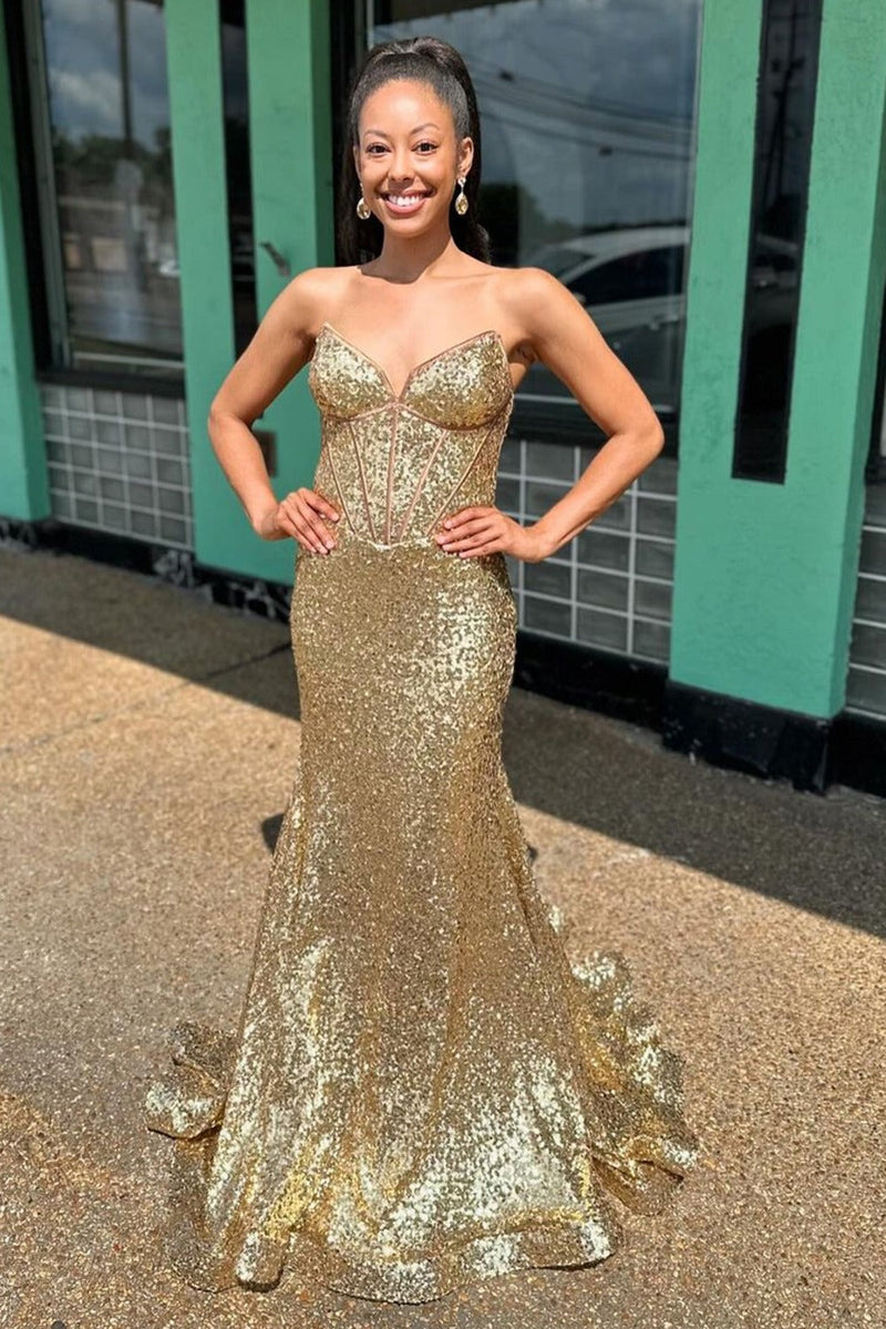 gold dresses prom Charming Mermaid Sweetheart Sequins Long – Anniebride Elegant Grey Muslim Engagement Train Neckline Spring_Sale_NewAdds_52126 Size:Youth Med