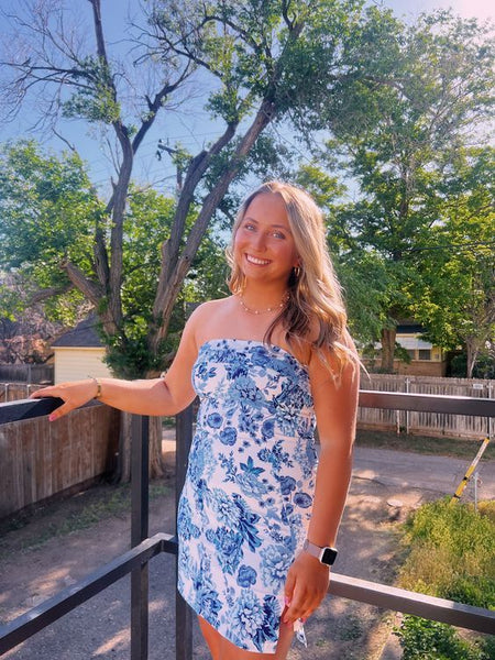 Cute Bodycon Strapless Floral Print Party Dress with Split AB24224