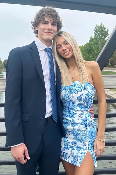 Cute Bodycon Strapless Floral Print Party Dress with Split AB24224