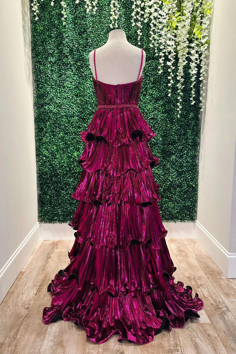 Cute A Line Sweetheart Pink Chiffon Tiered Prom Dress with Slit