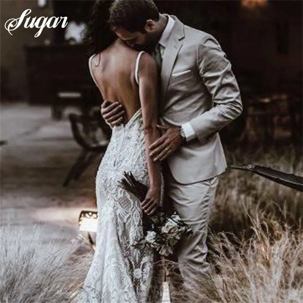 Elegant Mermaid V Neck Lace Wedding Dresses with Appliques AB100202 main image 0