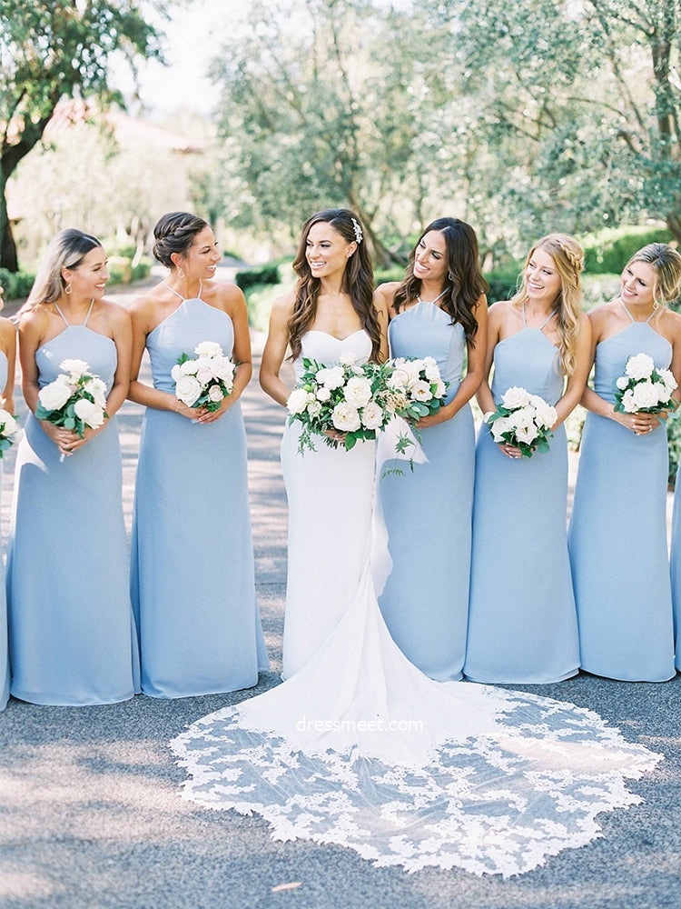 Elegant Sheath Straps Light Blue Chiffon Long Bridesmaid Dresses AB100 Elegant Sheath Straps Light Blue Chiffon Long Bridesmaid Dresses AB100