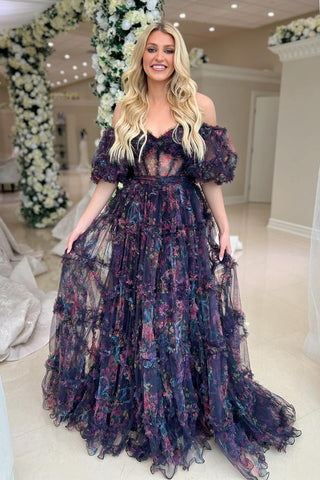 Flowy A Line Off the Shoulder Ruffle Prom Dress AB4051005