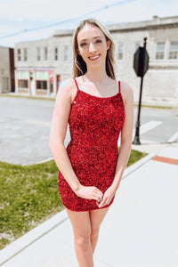 Cute Bodycon Scoop Neck Red Sequins Short Homecoming Dresses ABHC061817 Anniebride Cute Bodycon Scoop Neck Red Sequins Short Homecoming Dresses ABHC061817 Anniebride