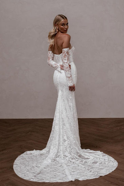 Elegant Romantic Mermaid Sweetheart Lace Wedding Dresses with Sleeves AB24102403