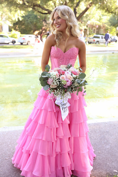 Cute A Line Sweetheart Pink Chiffon Prom Dress with Slit AB26050704