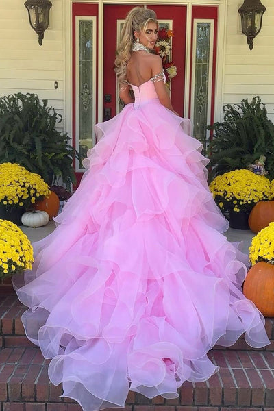 Gorgeous Ball Gown Off the Shoulder Tulle Pink Prom Dresses Dresses AB24102305