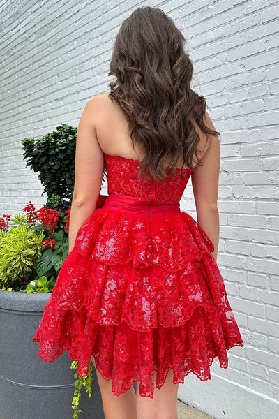Cute A Line Sweetheart Red Sequins Short Homecoming Dresses AB240901803