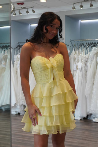 Cute A Line Sweetheart Daffodial Chiffon Tiered Short Homecoming Dress AB25101001