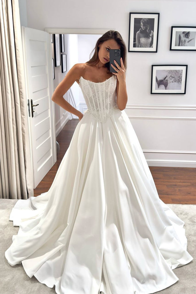 heavy satin wedding dress Garbo Wedding Dress