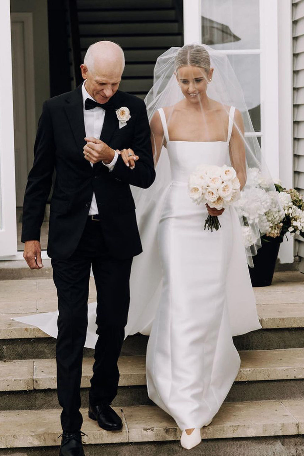 Elegant Sheath Square Neck Satin Long Wedding Dresses AB24100704 Anniebride Elegant Sheath Square Neck Satin Long Wedding Dresses AB24100704 Anniebride