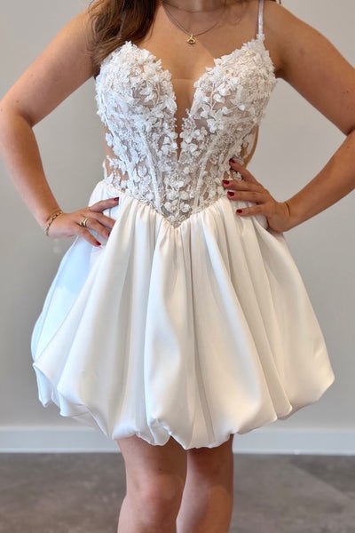 Fairy A Line V Neck Lace Short Wedding Dress AB26102809