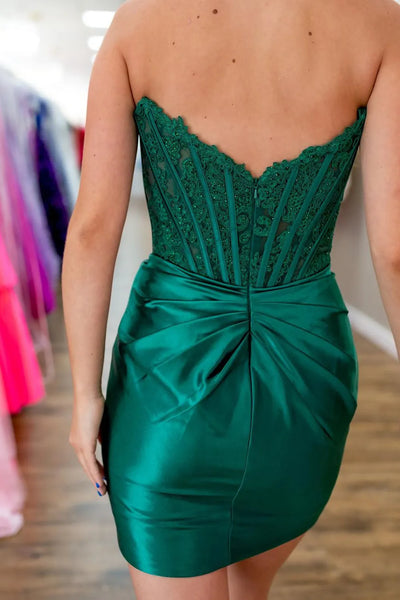 Cute Bodycon Scoop Neck Dark Green Satin Short Homecoming Dresses AB24082101
