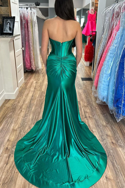 Fashion Mermaid Sweetheart Green Satin Long Prom Dress with Slit AB120204