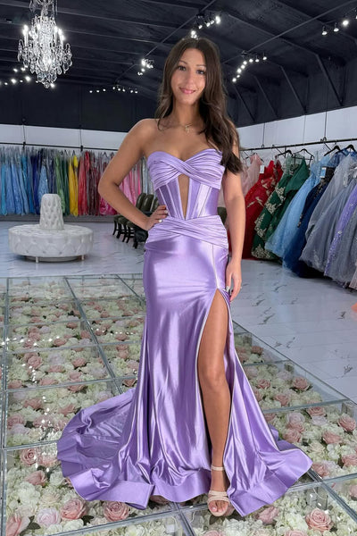 Charming Mermaid Sweetheart Satin Long Prom Dress with Slit AB25111809