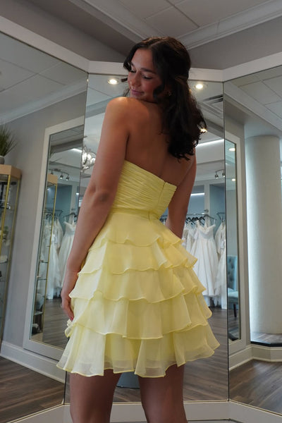 Cute A Line Sweetheart Daffodial Chiffon Tiered Short Homecoming Dress AB25101001