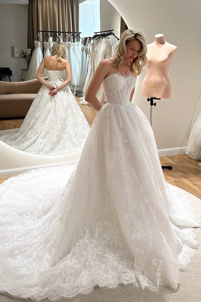 Gorgeous A Line Sweetheart Lace Tulle Wedding Dress AB26052404