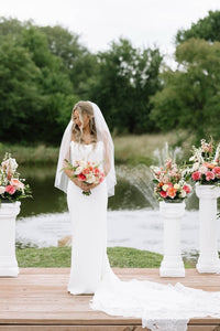 Bohemian Mermaid Scoop Neck Lace Long Wedding Dress with Appliques AB25100601