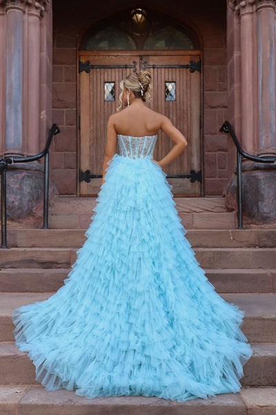 Gorgeous A Line Sweetheart Light Blue Tulle Prom Dress with Appliques AB25101005
