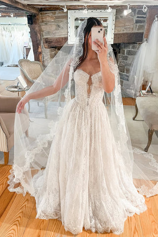 Bohemian A Line Sweetheart Lace Wedding Dresses AB25050701