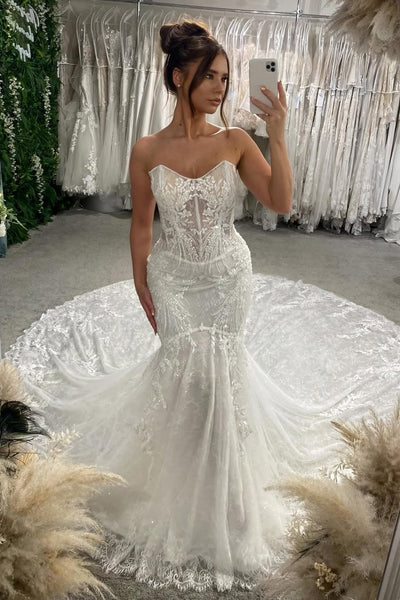 Gorgeous Mermaid Sweetheart Lace Wedding Dress with Appliques AB26042102