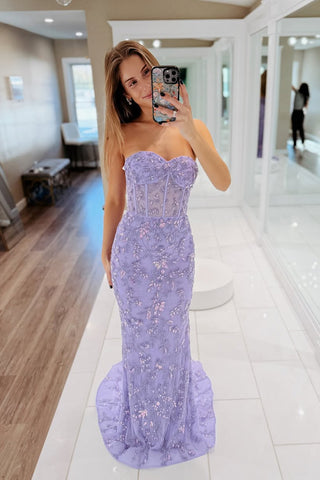 Beaded Mermaid Sweetheart Light Purple Prom Dress AB25022306