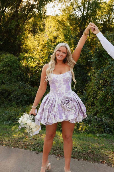 Cute A Line Scoop Neck Lavender Jacquard Satin Homecoming Dress AB26102916